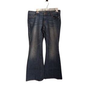 Bullhead 13R Womens Newport Skinny Flare Jeans Blue Denim Distressed Pants